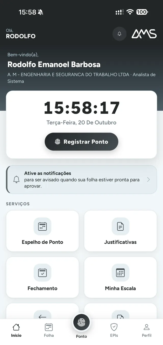 Captura do app: tela inicial com avisos e atalhos